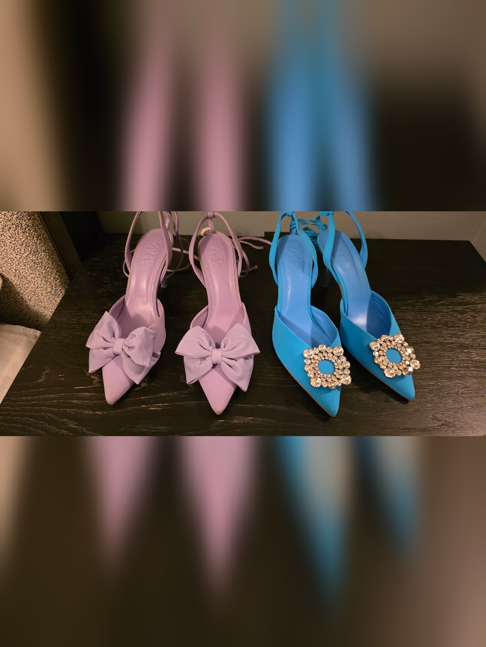 Zara Heels Bundle – Blue Rhinestone & Lavender Bow Heels
